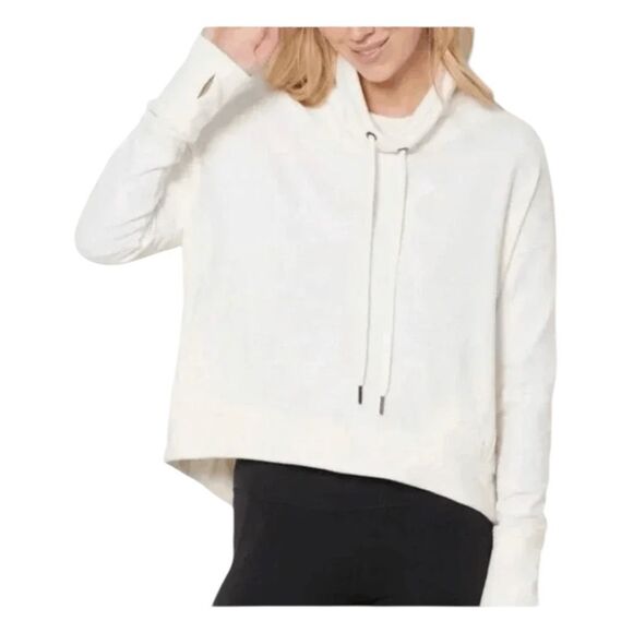 Sweaty Betty Harmonise Luxe Fleece Pullover Sweatshirt Ivory Knit Cowl Neck Long - Picture 2 of 9
